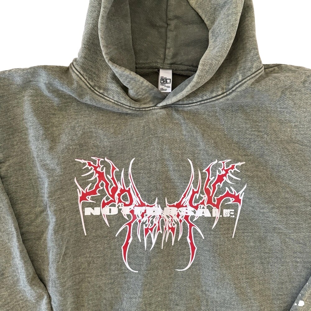 Premium Heavyweight Metal Graphic Hoodie Sage Green Size Medium